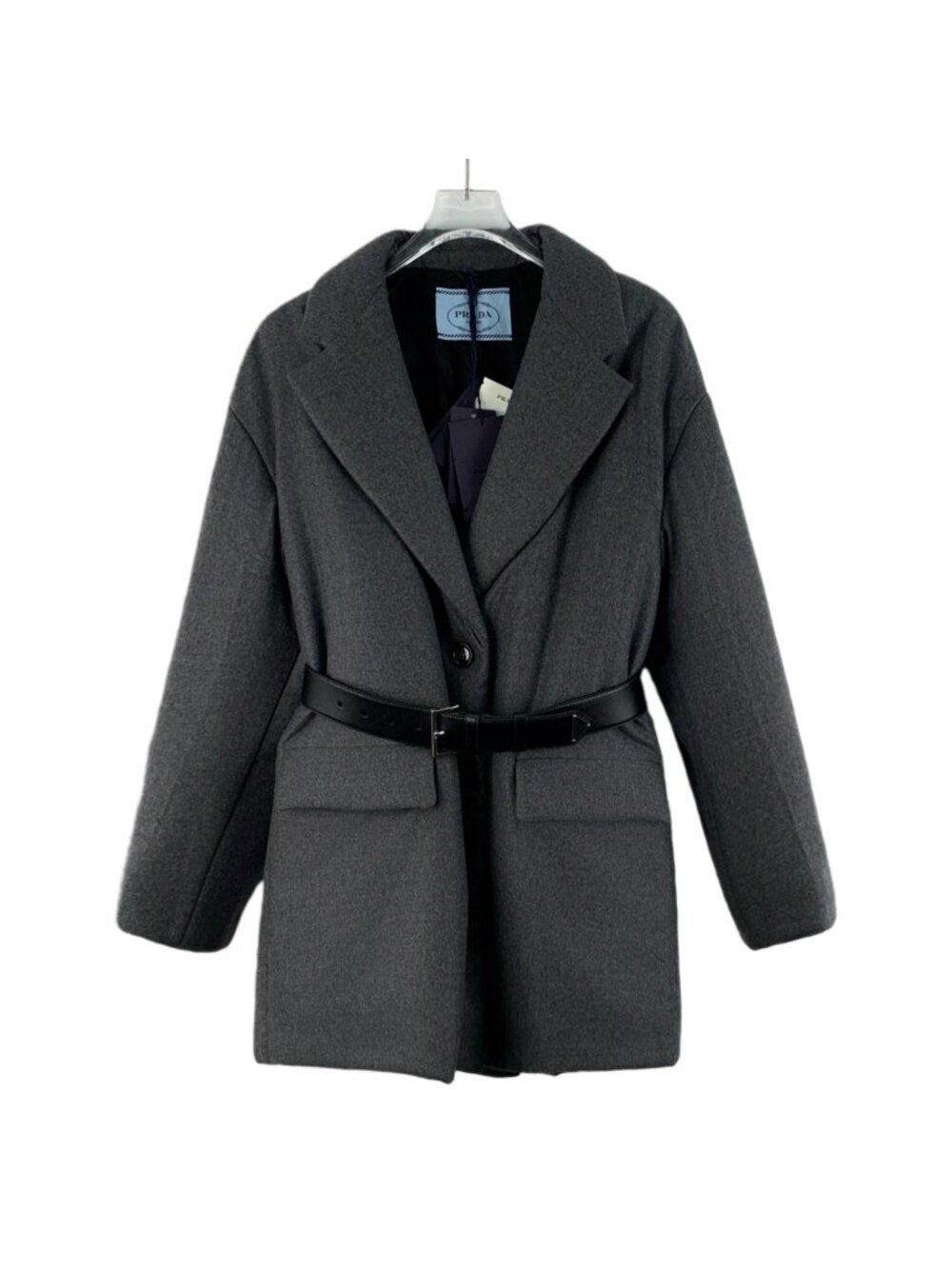 Prada Dark Grey Cashmere Belted Coat